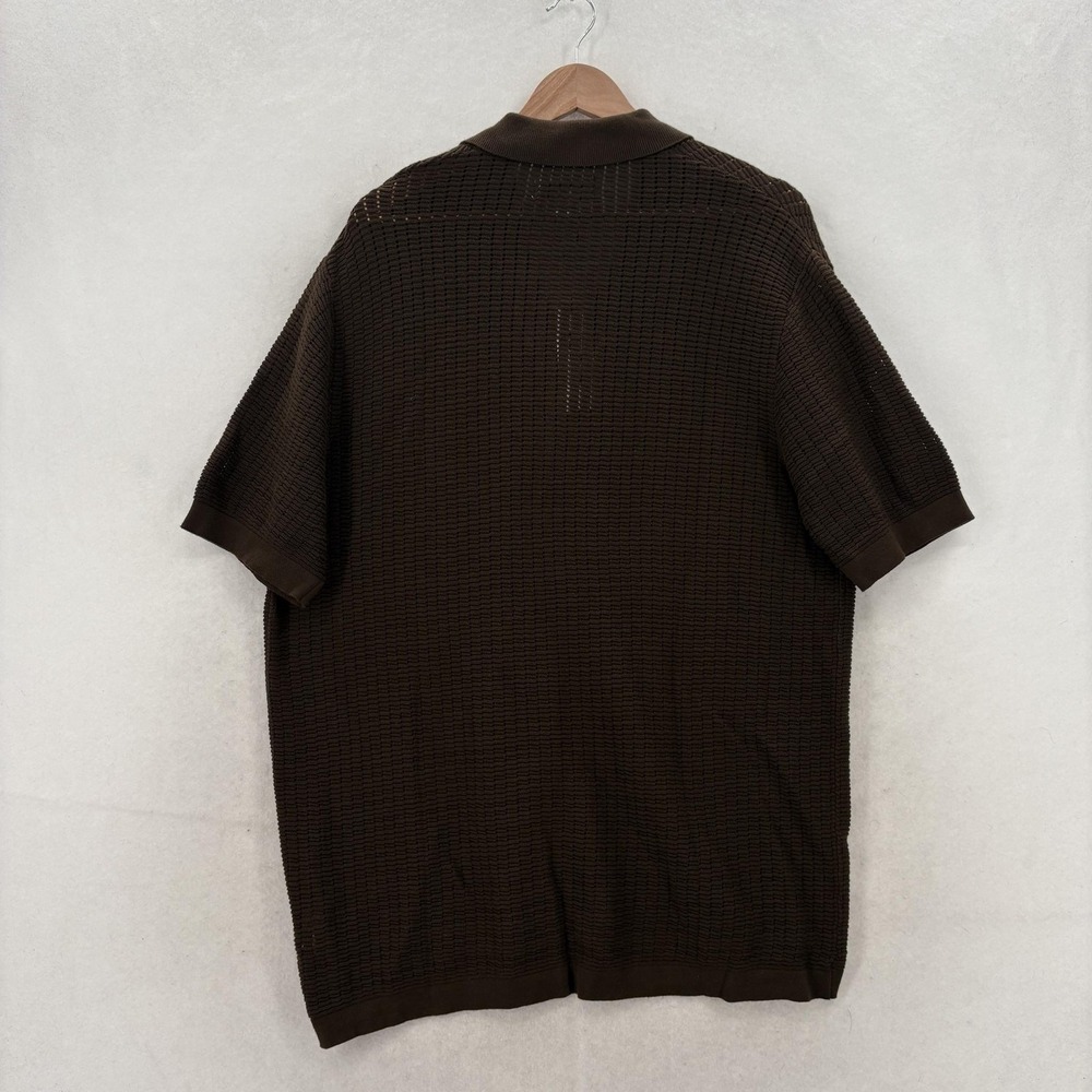 DKNY Crochet Cotton Knit Polo Sweater Mens L Brown Button Front Short Sleeve NWT - Picture 12 of 13